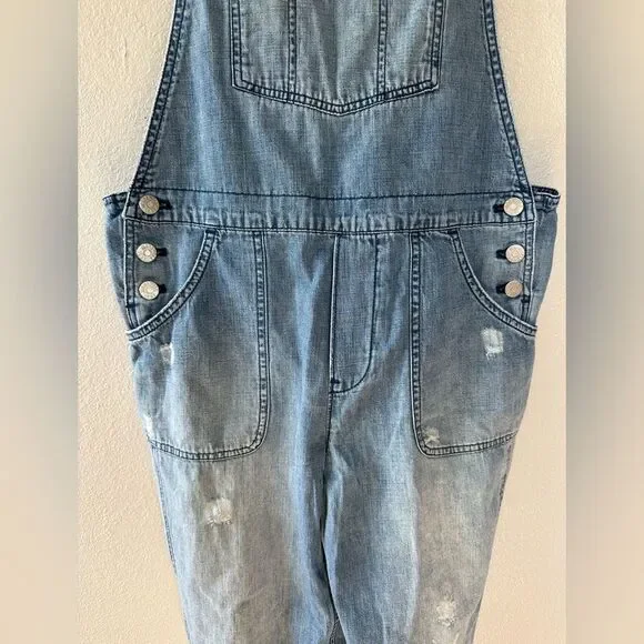 Madewell Skinny Distressed Denim Overalls Light Wash Size S